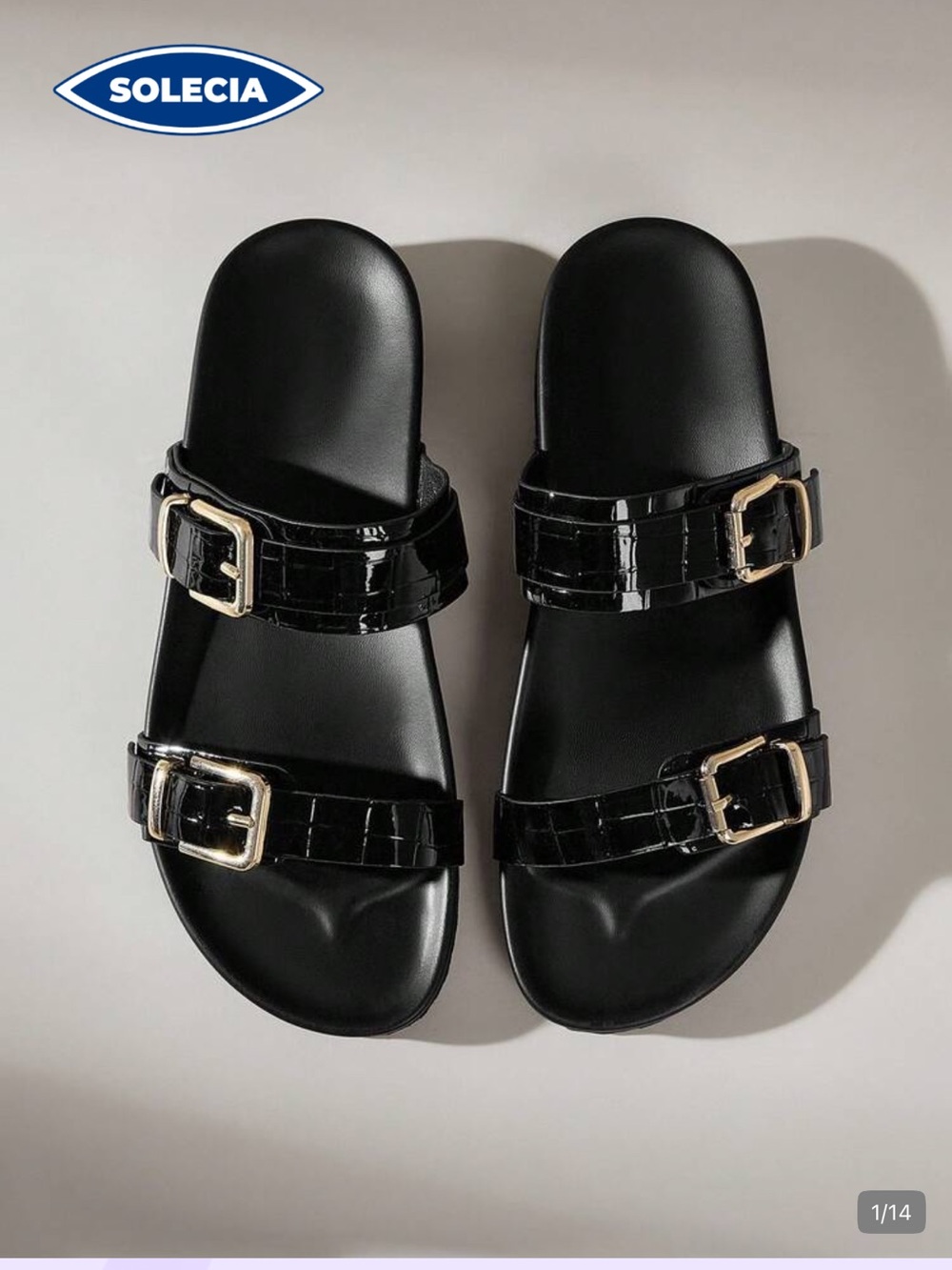 Black Double-Buckle Slide Sandals